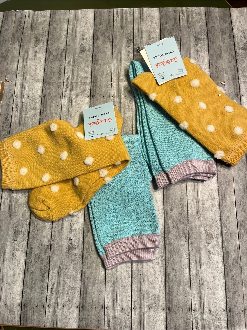 Cat & Jack Polka Dot and Aqua Crew Socks (4 pairs)